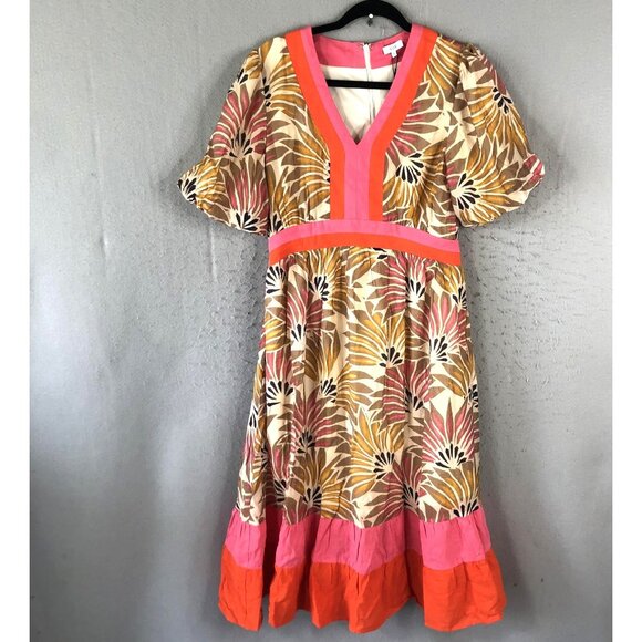 Avara Dresses & Skirts - Voy Avara Dress Womens Small Multicolor Puff Sleeve Tiered Boho Festival NEW